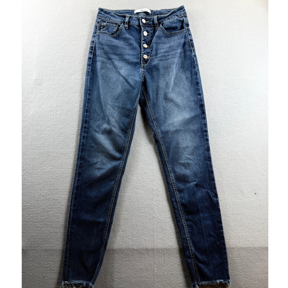 KanCan Jeans Women 9/28 Blue High Rise Button Fly Frayed Hem Skinny 28x28